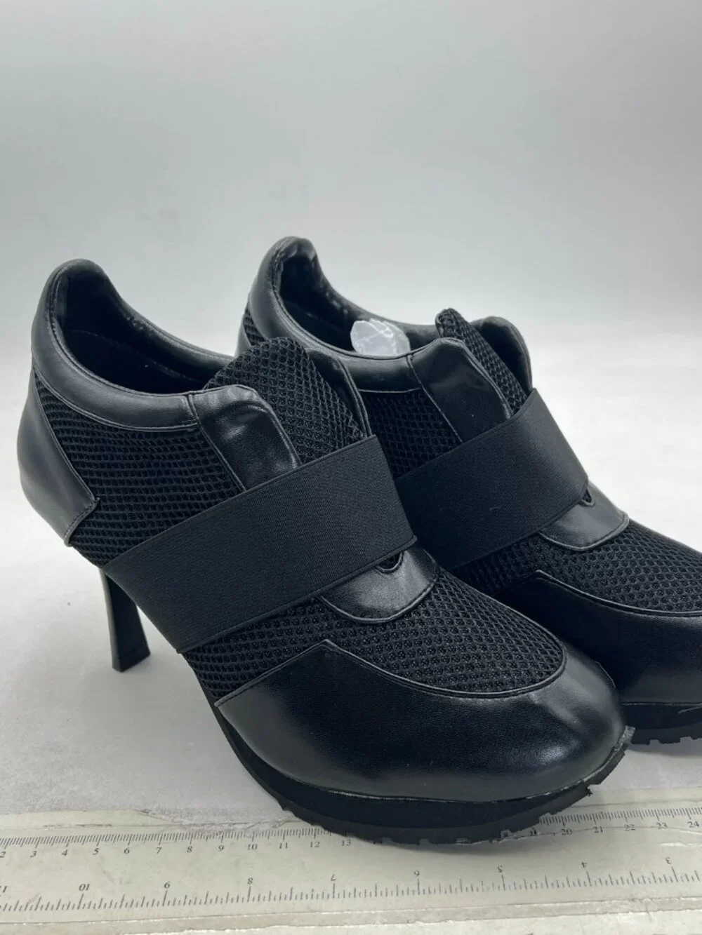Black Sneaker Heels for Women High Heel Tennis Dressy Round T-Toe Comfort Shoe